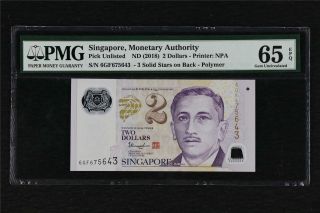2018 Singapore Monetary Authority 2 Dollars Pick Unlisted Pmg 65 Epq Gem Unc