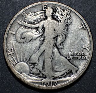 1917 Walking Liberty Silver Half Dollar,  Grade Vg,  /f,  Ls4