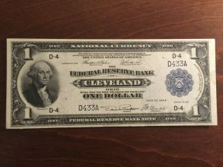 1918 $1 Cleveland Federal Reserve National Currency Bank Note (low Number - D433a)