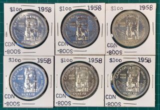 6 - 1958 Totem B C Canadian Silver Dollars Estate Never Been Graded