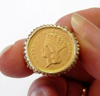 1878 3 Dollars Indian Princess Gold Coin Heavy 14k Mens Ring Size10.  75 18.  4grams