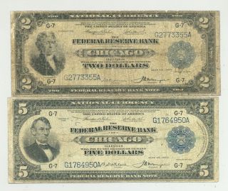 A $2 Battleship And Rarer $5 Series 1918 Federal Reserve Bank Notes -