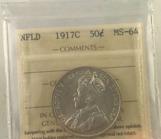 1917 Newfoundland 50 Cents ICCS Certified MS64 Cat.  Val.  $1000.  00 3