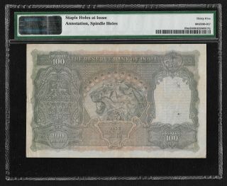 British India 1943,  100 Rupees,  LAHORE,  PMG Choice Very Fine 35,  Pick 20m. 2