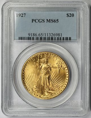 1927 Saint Gaudens Double Eagle Gold $20 Ms 65 Pcgs