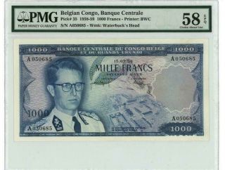 Belgian Congo - 1000 Francs 1958 - 59,  Choice About Unc Pmg 58 Epq