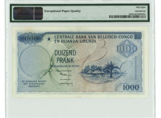 Belgian Congo - 1000 Francs 1958 - 59,  Choice About Unc PMG 58 EPQ 2