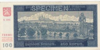 100 Korun Extra Fine - Vf Banknote From Bohemia Moravia 1940 Pick - 6