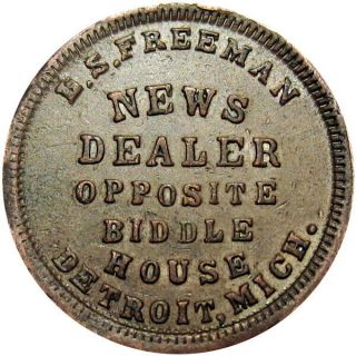 1863 Detroit Michigan Civil War Token L S Freeman News Paper Dealer R6