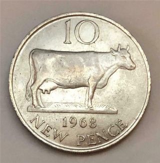1968 Uncirculated 10 Pence - Guernsey - Km 24 First Year - Copper Nickel - Bin0006