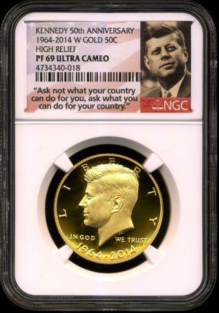 2014 - W G50c Gold Kennedy Half Dollar Pf69 Ultra Cameo Ngc 4734340 - 018