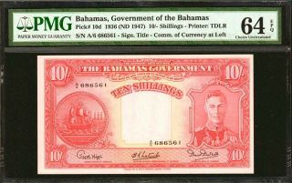 Bahamas 10 Shillings P - 10d Pmg64 Epq Rare Date