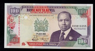 Kenya 100 Shillings 1 - 7 - 1992 Av Pick 27e Unc Less.