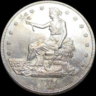 1877 - Cc Silver Trade Dollar Gemmy Uncirculated Carson City Collectible No Res