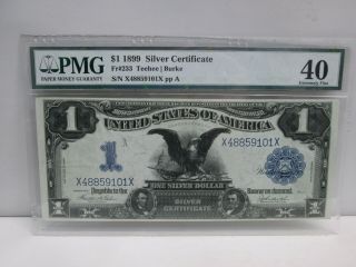 1899 Us $1 Large Silver Certificate Black Eagle Note - Pmg 40 Extremely Fine