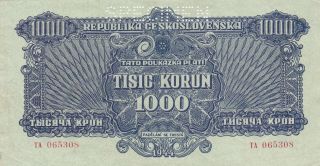1000 Korun Ef Specimen Note From Russian Occupied Czechoslovakia 1944 Pick - 50