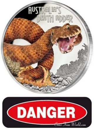 Tuvalu 2016 1$ Deadly & Dangerous Death Adder 1 Oz Silver Proof Coin