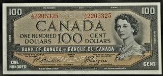 1954 Bank of Canada $100 Devil ' s Face A/J (Beattie - Coyne) CCCS graded MS - 60 2