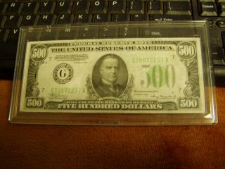 1934 $500 Federal Reserve Note,  Chicago Rare 5 Digits Serial Number,  G00072257a