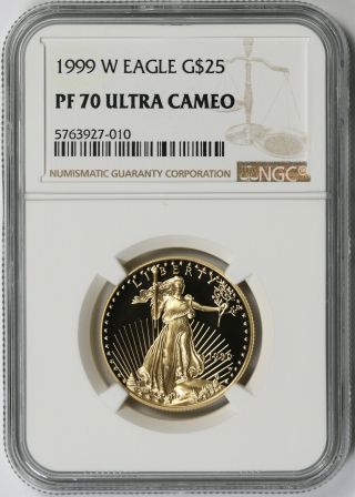 1999 - W American Gold Eagle $25 Half - Ounce 1/2 Oz Proof Pf 70 Ultra Cameo Ngc