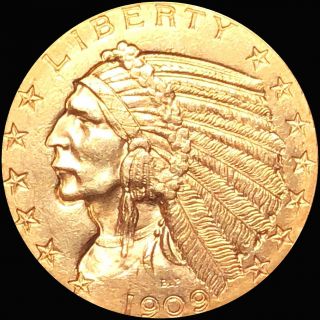 1909 - D $5 Gold " Half Eagle " Highly Uncirculated High End Lustery Indian Head Nr