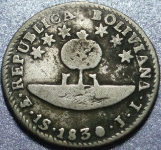 1830 Very Early Republic Of Bolivia Silver One Sol Potosi Unholed Specimen