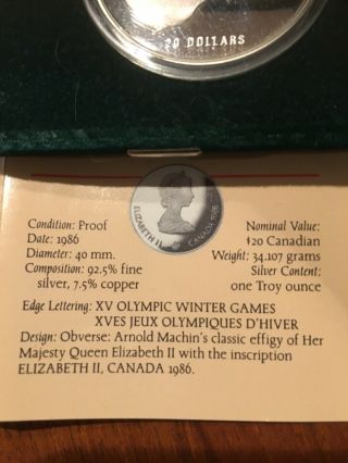 1988 Calgary XV Winter Olympic Games $20 Proof Set of 3 Silver Coins w/ Cert. 7