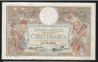100 Francs From France 1938