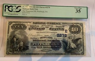$10 1882 The Duquesne Pittsburgh Pa National Bank Note Fr.  542 Ch.  2278 Pcg35