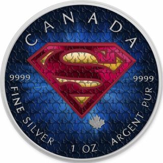 Canada 2016 5$ Superman 1 Oz 9999 Silver Colored Suit Precious Bullion Coin