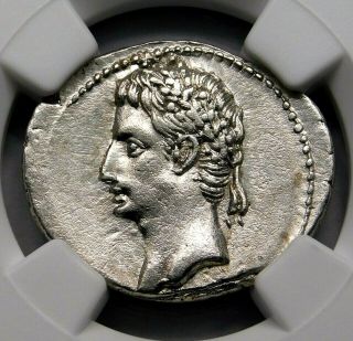 Augustus (octavian Caesar) Exquisite Rare Denarius.  Adopted Son Of Julius Caesar