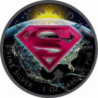 Canada 2016 5$ Superman 1 Oz 9999 Silver Colored Earth Precious Bullion Coin