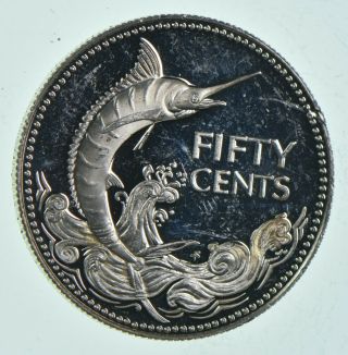 SILVER - WORLD Coin - 1976 The Bahamas 50 Cents - World Silver Coin 10.  9g 087 2