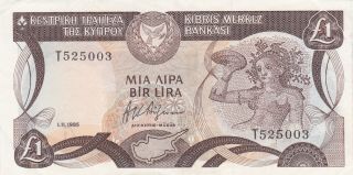 1 Pound Extra Fine,  Crispy Banknote From Cyprus 1985 Pick - 53