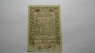 £20 1786 Newport Rhode Island Ri Colonial Currency Note Bill 20 Shillings Xf,