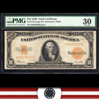 1922 $10 Gold Certificate Pmg 30 Fr 1173 H48253802