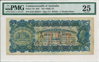 Commonwealth Of Australia Australia 5 Pounds Nd (1928) Note Pmg 25
