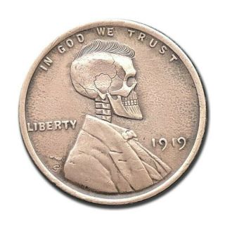 Hobo Nickel Coin 1919 Lincoln One Cent Hand Engraved By Gediminas Palsis
