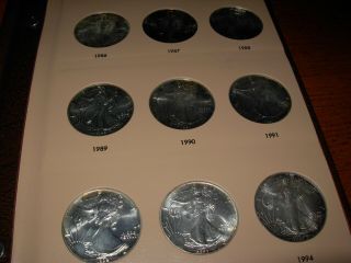 Silver Eagles 34 Uncirculated with book some with light hue 2