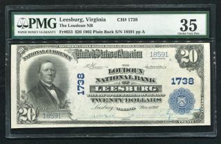 1902 $20 The Loudoun Nb Of Leesburg,  Va National Currency Ch.  1738 Pmg Vf - 35