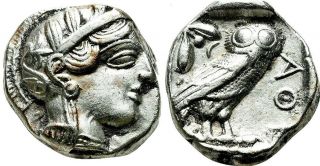 Ancient Greek.  Attica Athens circa 454 - 404 BC.  Toned Tetradrachm Owl Silver Coin 12