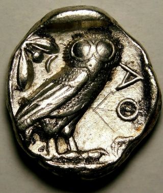 Ancient Greek.  Attica Athens Circa 454 - 404 Bc.  Toned Tetradrachm Owl Silver Coin