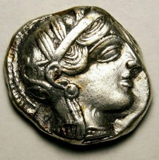 Ancient Greek.  Attica Athens circa 454 - 404 BC.  Toned Tetradrachm Owl Silver Coin 2