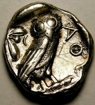 Ancient Greek.  Attica Athens circa 454 - 404 BC.  Toned Tetradrachm Owl Silver Coin 3