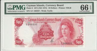 Cayman islnds pick 3 1971 10Dollars PMG66 eqp gem unc 3