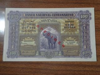 Portuguese India 100 Rupias 1924 Specimen Au