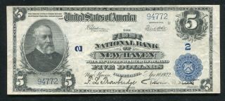 1902 $5 The First National Bank Of Haven,  Ct National Currency Ch.  2 Vf/xf