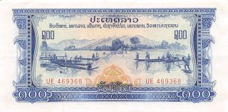 Laos 100 Kip Nd.  1968 P 23a Series Ue Circulated Banknote Lbl