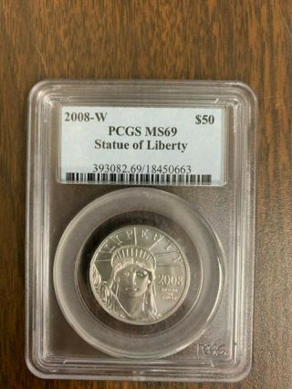 2008 - W Statue Of Liberty - Platinum 1/2 Oz $50 - Pcgs Ms69
