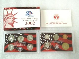 2002 - S United States Silver Proof Set W/ Box & Coin
